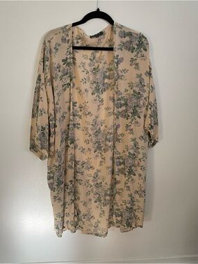 POL Cream Floral Kimono Style Cardigan  with Green and Lavender Print cotton